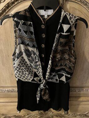 DOROTHY SCHOELEN - PLATINUM PETITES - VEST TIE FRONT TUNIC SHIRT - SMALL